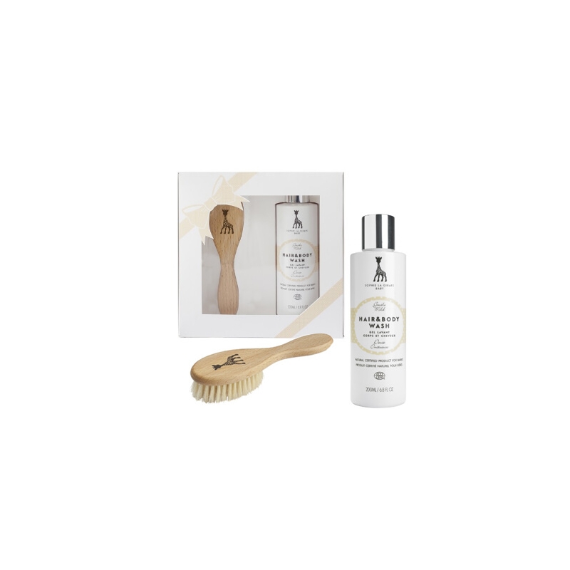 Sophie La Girafe Soins Biologiques Sophie La Girafe Soins Bebe Bio Coffret Brosse A Cheveux Gel Lavant Pas Cher